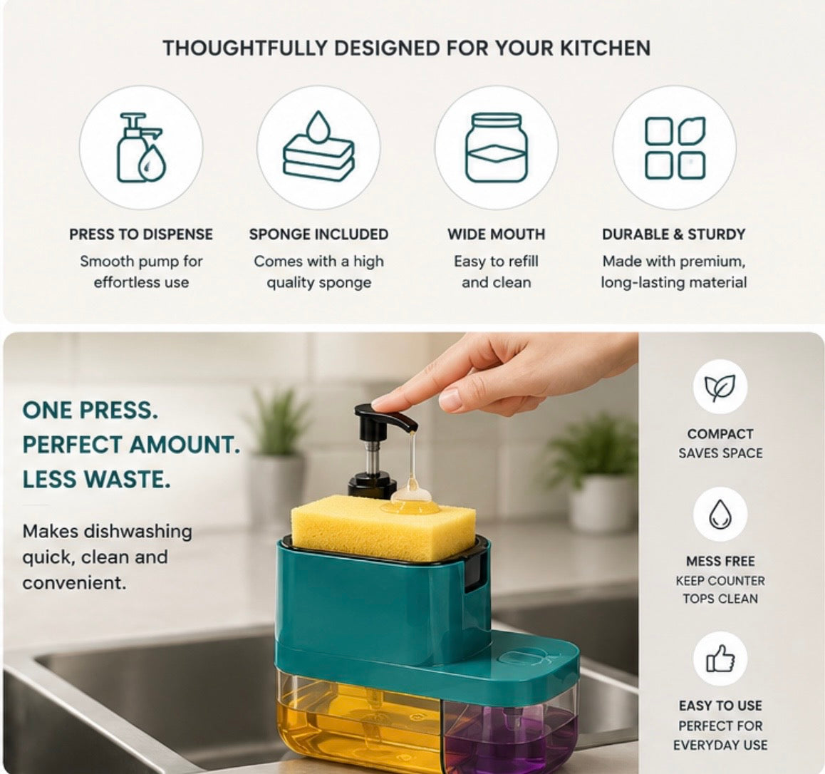 🧼 3-in-1 Kitchen Soap Dispenser — Cleaner. Smarter. Simpler.